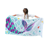 Summer Kids Turkish Style Microfiber Beach Towel Cute Mermaid Pattern Lightweight Sand-Free Quick-Dry Fade-Resistant Bath Towels