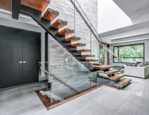 VIKO 2023 आधुनिक Minimalist सफेद ओक Treads टेम्पर्ड ग्लास घर सीढ़ियों