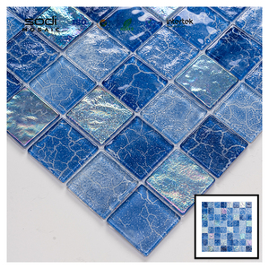 Fácil de pavimentar Splash Back Mosaics 4mm iridiscente Spa baño decoración de lujo al por mayor mosaico de vidrio piscina azulejos - Product Image 2
