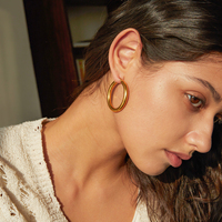 Boucles d'oreilles créoles minimalistes J&D en acier inoxydable plaqué or, grandes boucles anti-ternissement pour femmes
