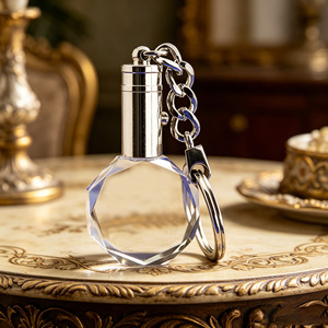 Wholesale LED Crystal Glass <b>Keychain</b> <b>Custom</b> 3d logo Octagon Crystal 7 Colors LED Lights <b>Keychain</b> with Gift Box - Product Image 6
