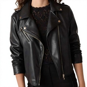 BS International Unisex Leather Racer <b>Jacket</b> Horse Riding Black Waterproof Windproof Mandarin Collar Zipper Closure Canvas Front - Product Image 1