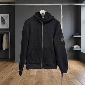 <b>Men's</b> <b>White</b> Hooded Zip-Up <b>Sweatshirt</b> Regular Fit Cotton French Terry Casual Autumn Wear Left Sleeve Logo Pocket Design - Product Image 6