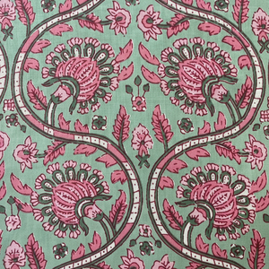 ผ้าคอตตอนพิมพ์ลายดอกไม้สีชมพูลายดอกไม้สีเขียวรูปปลาแซลมอนสีเขียวกลางชาสำหรับผู้หญิง - Product Image 1