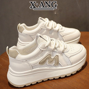 Women's Agam <b>Shoes</b> New Summer Collection Genuine Leather Waffle-style Mesh Upper Breathable Casual Sports <b>Shoes</b> Thick Walking - Product Image 1
