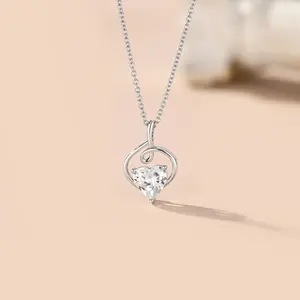 Fashion 925 Sterling Silver Love Heart Necklaces For Women Moissanite Necklaces Pendants Silver Rhodium Plated Jewelry For Women