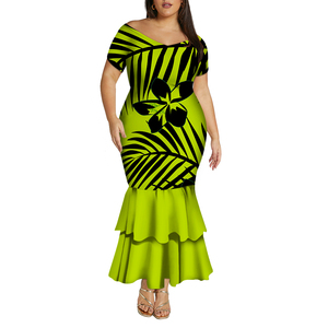 ชุดเดรสยาวทรงเมอร์เมดสองชั้น คอวีลึกแบบเปิดไหล่ ลายพิมพ์สไตล์ฮาวาย ผลิตใหม่จากโรงงาน ขายส่ง รับสั่งทำ - Product Image 2