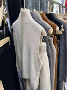 Combinaison <span class=keywords><strong>pantalon</strong></span> en tricot <span class=keywords><strong>kaki</strong></span> pour <span class=keywords><strong>femme</strong></span> avec bordure en dentelle épaisse, col rond mi-long, idéale pour l'automne - Product Image 3