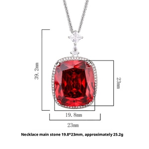 Collier pendentif en cuivre plaqué argent éco-responsable de qualité supérieure avec zircone cubique taille coussin 20*23mm et halo de diamants pour femmes - Product Image 2