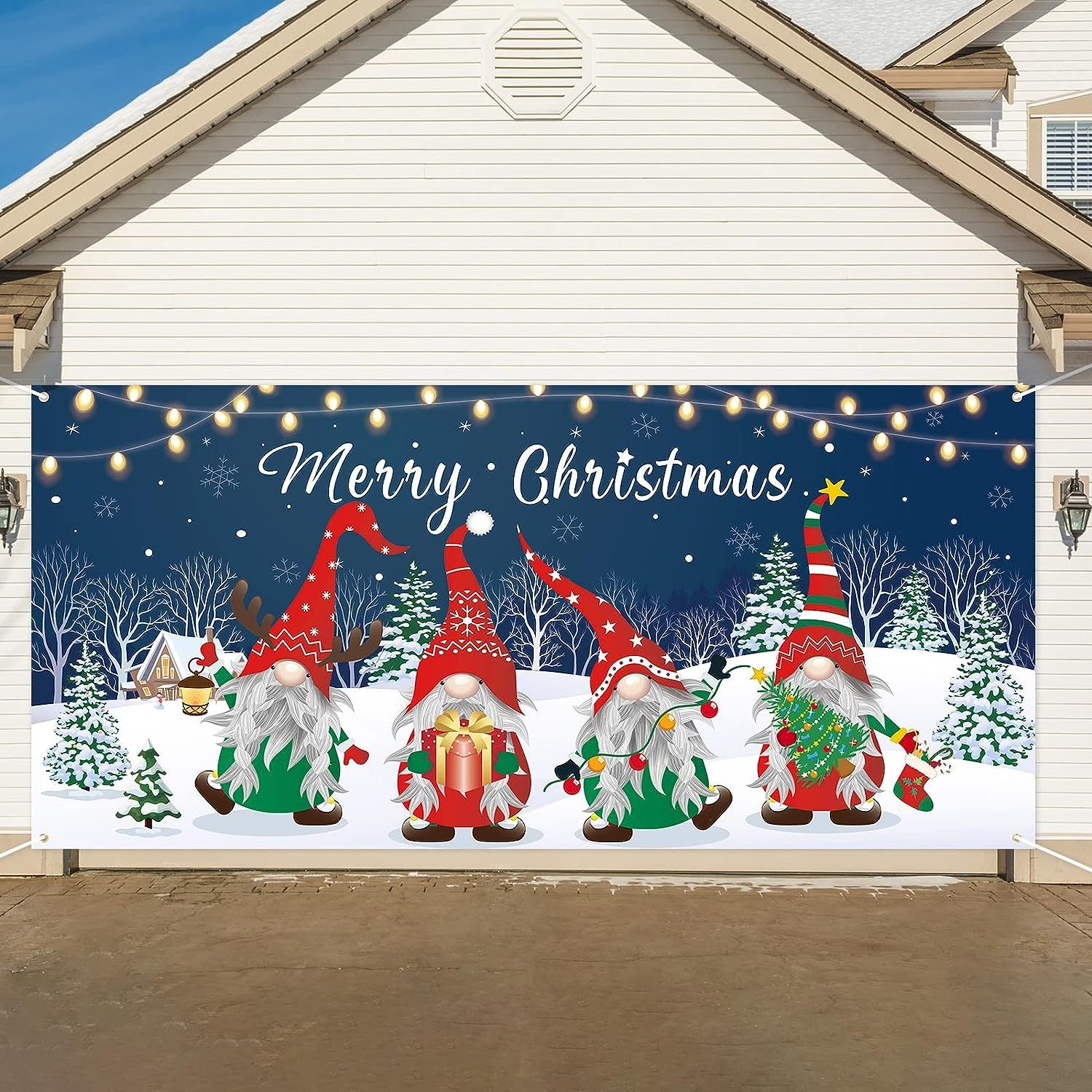 PEUTIER Bannière De Porte Garage Noël 1,85x4m - Grande Toile Festive Extérieure Avec Corde, Décoration Fête Noël