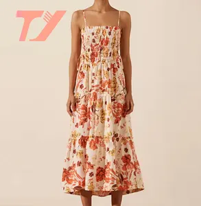 TUOYI Manufacturer Designer Printing Dress Women Custom Slip Beach Dress Wholesale Summer Midi Boho Floral Dress