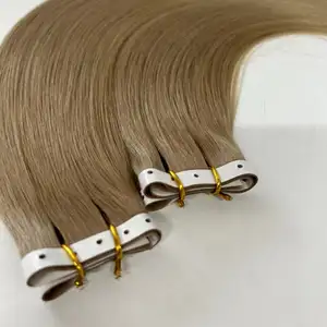 Populaire meilleure vente Invisible sans couture trou bande dans les cheveux russe Remy 100% Extensions de cheveux humains cuticule aligné cheveux en gros