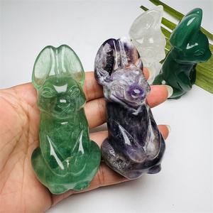 Coniglietti in Cristallo Naturale Intagliati a Mano, Figurine di Animali in Cristallo Multigemme, 5-7cm, Viola e Verde, Vendita all'Ingrosso - Product Image 2