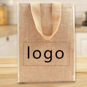 กระเป๋าเก็บความเย็นสำหรับอาหาร ทำจากผ้ากระสอบเคลือบฟิล์มอะลูมิเนียมลายป่าน ใช้สำหรับใส่เค้ก อาหารกลางวัน ใช้ได้ทุกวัน สำหรับเดินทาง ปิกนิก  สามารถสกรีนโลโก้ได้ - Product Image 2