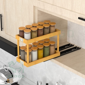 Bamboo 2 Tier Under Sink Organizer Wooden Spice Rack <b>Pull</b> <b>Out</b> Organizer Spice Rack Set Spice <b>Shelf</b> Custom for Kitchen Solid Wood - Product Image 3