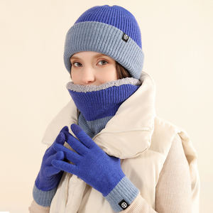 Hiver Nouveau Chapeau tricoté pour femmes <span class=keywords><strong>et</strong></span> hommes, écharpe, gant Ensemble de trois pièces, peluches incluses, super épais, design élégant - Product Image 2