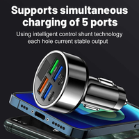 Adaptateur de chargeur de voiture rapide PD 6-en-1 avec affichage numérique, multi-ports USB, charge rapide pour téléphones, tablettes, chargeurs, adaptateurs