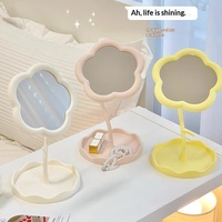Miroir cosmétique HD lumineux de bureau, finition argentée, forme tournesol, mignon, pour fille, avec support amovible pour bijoux, 1x