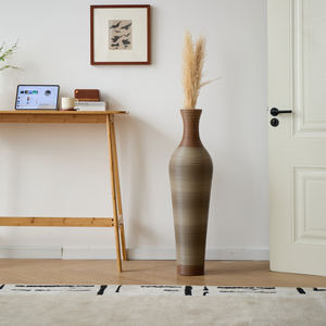 39.3 Inch Tall Hand-Woven PVC Rattan <b>Floor</b> <b>Vase</b> Brown Two-Tone Farmhouse Decorative <b>Vase</b> for Outdoor Living Room Decor - Product Image 5