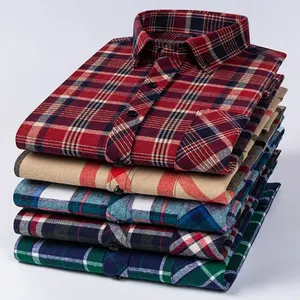 Camisas de Manga Larga Cepilladas 100% Algodón en Tallas Grandes para <span class=keywords><strong>Hombre</strong></span> Ropa <span class=keywords><strong>Casual</strong></span> <span class=keywords><strong>Elegante</strong></span> a Cuadros - Product Image 1