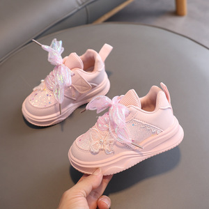 Baskets tendance pour filles, nouvelle collection automne, avec nœud à paillettes, style princesse, décontractées, à enfiler, chaussures de sport pour bébé - Product Image 2