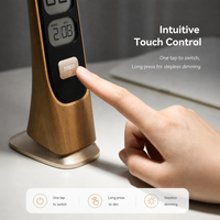 Lampe de bureau LED à effet bois avec horloge LCD, calendrier, température, pliable, rechargeable, à intensité variable, pour la protection des yeux, lampe de chevet