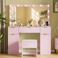 Coiffeuse moderne en bois pour le maquillage et la toilette avec miroir éclairé et tiroirs - Meubles de chambre à coucher