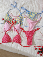 Fabricante OEM, Anillo de Resina Personalizado, Diseño Floral, Tanga Negra, Traje de Baño de Cintura Alta, Micro Bikini Extremo Muy Pequeño