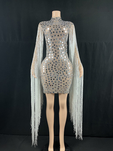 Novance Y2293 migliori marchi di abbigliamento 2022 nuovo arrivo moda Sexy paillettes nappa Costume abito manica lunga Lady Glitter Dress - Product Image 2