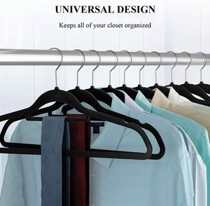 Velvet & Fabric Hangers Custom Flocked Black Coat Hangers Suit Clothing Space Saving Velvet Hanger With Anti Slip Notches - Product Image 3