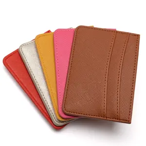 Multicolor Slim PU Vegan Leather Card Holder Personalized Cardholders Faux Saffiano Pebbled Leather Credit Card Holder Wallet