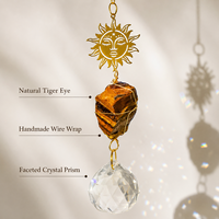 Attrape-soleil en pierre naturelle œil de tigre, carillon éolien fait main, ornement suspendu en cristal, décoration d'intérieur, cadeau