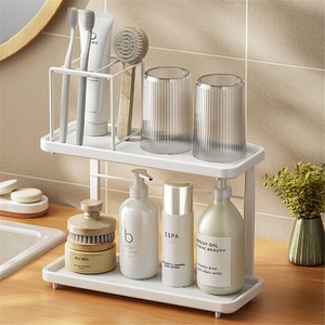 Modern <b>Corner</b> Toothbrush Rack with Tooth Cup and Multifunctional Shelf for Hotel Bathroom Countertop - Product Image 1