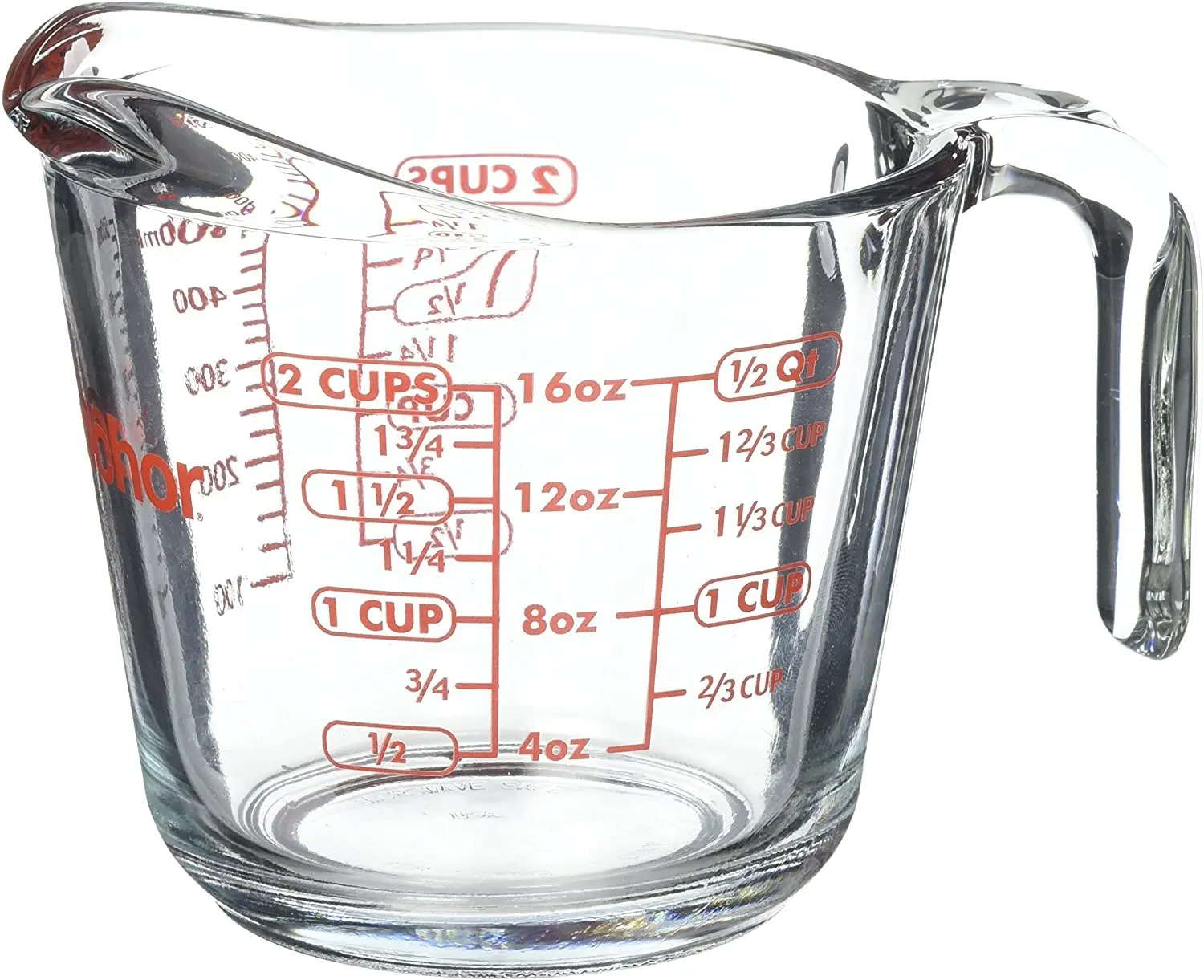 カスタムロゴ電子レンジおよびオーブンセーフプレップウェア1カップ2カップガラス計量カップ、赤色測定