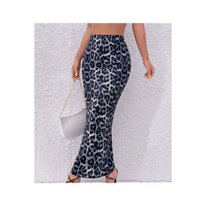 Falda Larga Tipo Lápiz con Estampado de Leopardo y Cintura Alta para Mujer, Tejido Elástico - Product Image 1