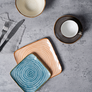 <span class=keywords><strong>Assiette</strong></span> en porcelaine de qualité supérieure P&T, bleu et <span class=keywords><strong>marron</strong></span>, ronde et <span class=keywords><strong>carrée</strong></span>, pour steak, sushi, restaurant, vaisselle de dîner en gros - Product Image 5