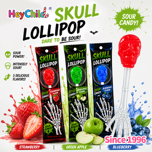 Caramelos al por mayor con etiqueta privada personalizada, piruletas ácidas con forma de calavera de Halloween, sabor a frutas mixtas, caramelos de juguete con forma de hueso de esqueleto, OEM - Product Image 2