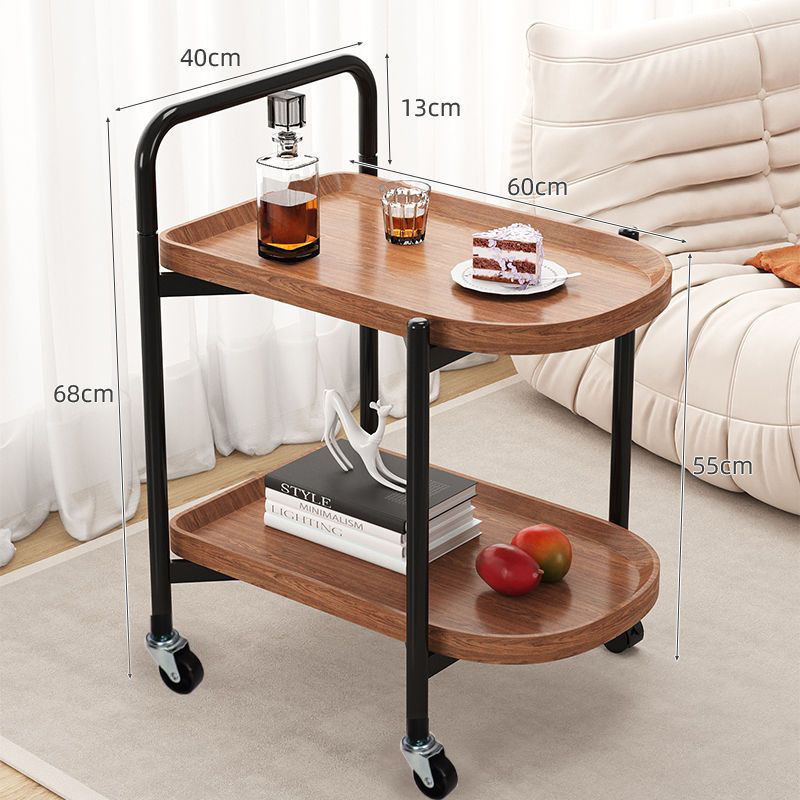 Double-layer trolley coffee table - boat-shaped walnut color
