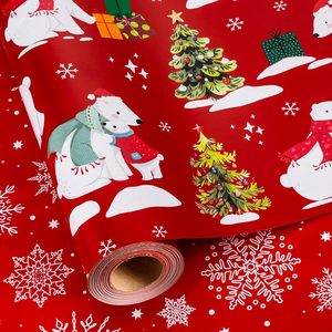 MAYPLUSS Christmas <b>Wrapping</b> <b>Paper</b> 17in X 33ft Red Polar Bear Tree Design Double Side PE Coated Art <b>Paper</b> - Product Image 1