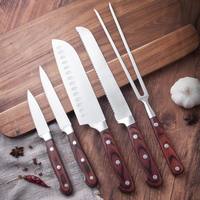Hoogwaardig gekleurd houten handvat 3Cr13 roestvrijstalen keukenmessenset bakvork brood Santoku utility schilmes fruitmes