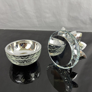 Серебряное покрытие алмаза стеклянная тарелка с украшением в виде кристаллов Ювелирные изделия шкатулка для украшений с лотоса крышкой MH-QT0466 - Product Image 4