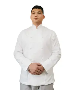 Chaqueta 100% de algodón para chef, abrigo con botones ocultos para chef