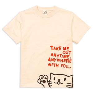 T-shirt SCOPY a maniche corte con stampa gatto, colore naturale, design 'Take Me Out Anytime Anywhere With You' - Product Image 1