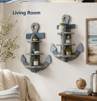 Étagère murale en bois en forme d'ancre, étagère de rangement multi-niveaux pour plantes, étagère flottante décorative pour la décoration de la maison