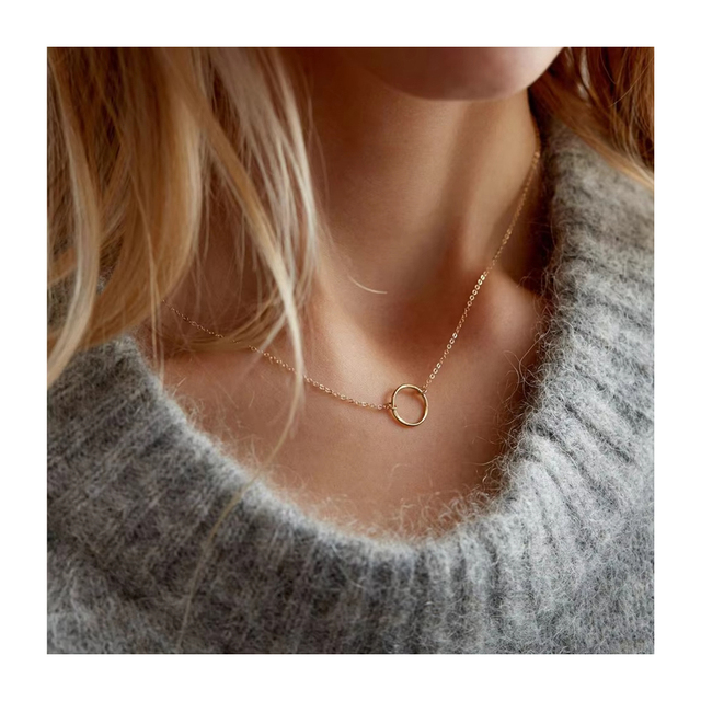 Dainty Women 18K Gold Plated Stainless Steel Circle Necklace Layering Chain Choker Statement Necklace Fashion Jewelry