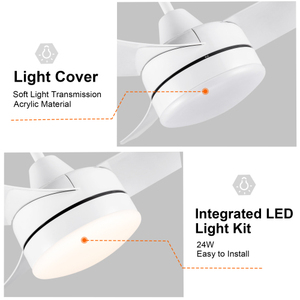 Moderno Ventilatore da 42 pollici per interni bianco da soffitto con luce LED con motore a corrente alternata con pale da 52 pollici telecomando per sala da pranzo 220V