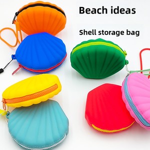 Porte-monnaie en silicone en forme de coquillage, sac de rangement étanche, mini pochette cosmétique avec sangle de poignet pour enfants et adultes - Product Image 1