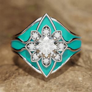 Anello con Girasole in Smalto e Zirconi per Donne, Gioiello Ispirato alla Natura - Product Image 2