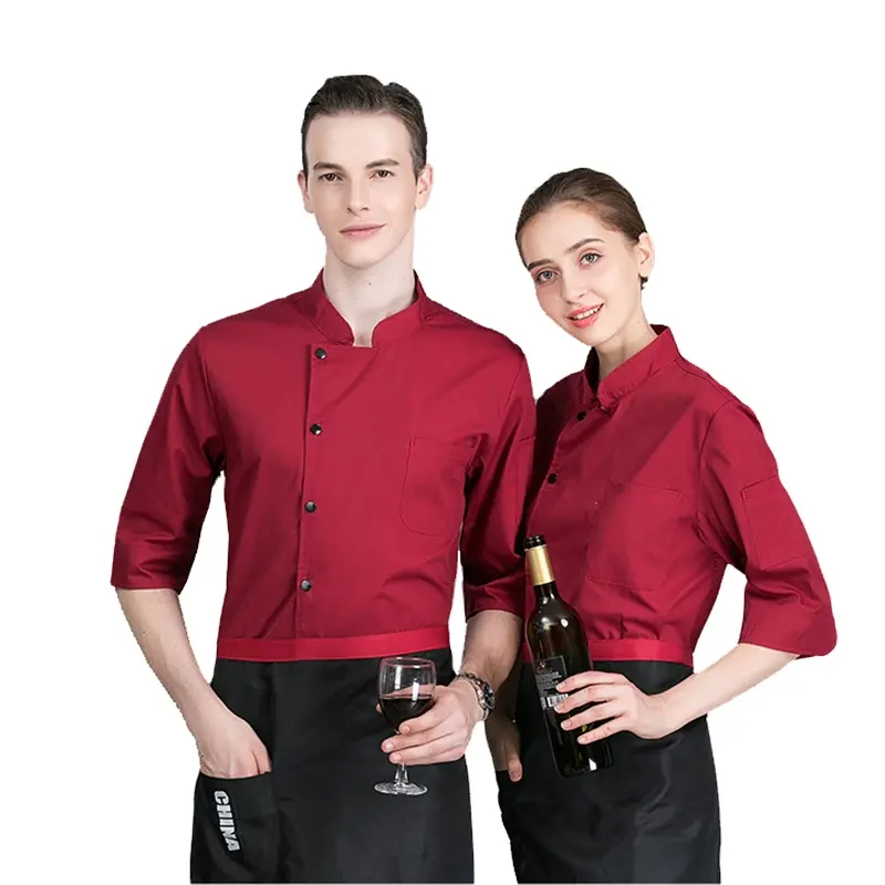 Unisex Chef Uniform Food Service Kok Jas Jas Effen Man Keuken Restaurant Bakkerij Kleding Shirt Gratis Logo Afdrukken Ondersteuning