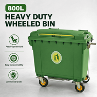 Conteneur à déchets extérieur 800L en plastique HDPE, type induction, haute visibilité, écologique, sécurisé pour les enfants, avec roue de frein et bouchon de vidange